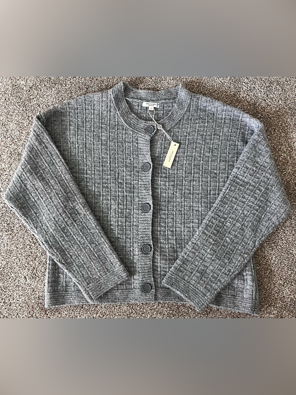 Max Studio Waffle Cardigan in Heathered Gray NEW - Picture 2 of 4